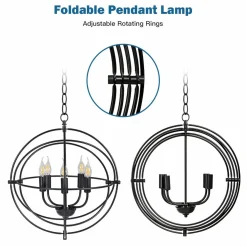 Tangkula 5 Light Pendant Light, Rustic Metal Chandelier with 39.5' Iron Chain (Black)