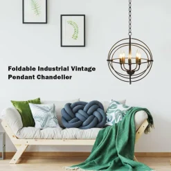 Tangkula 5 Light Pendant Light, Rustic Metal Chandelier with 39.5' Iron Chain (Black)