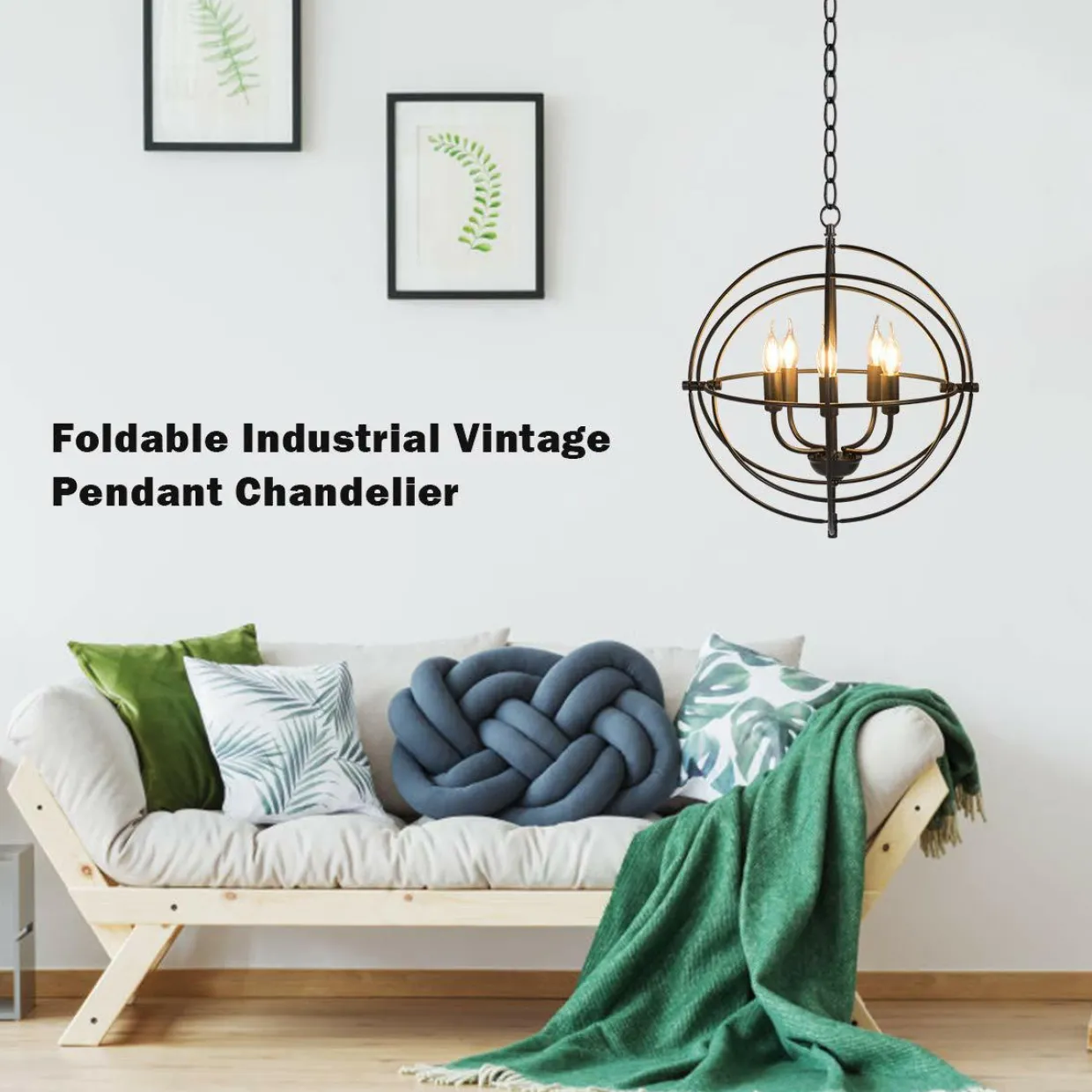 Tangkula 5 Light Pendant Light, Rustic Metal Chandelier with 39.5' Iron Chain (Black)