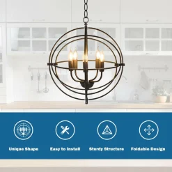 Tangkula 5 Light Pendant Light, Rustic Metal Chandelier with 39.5' Iron Chain (Black)