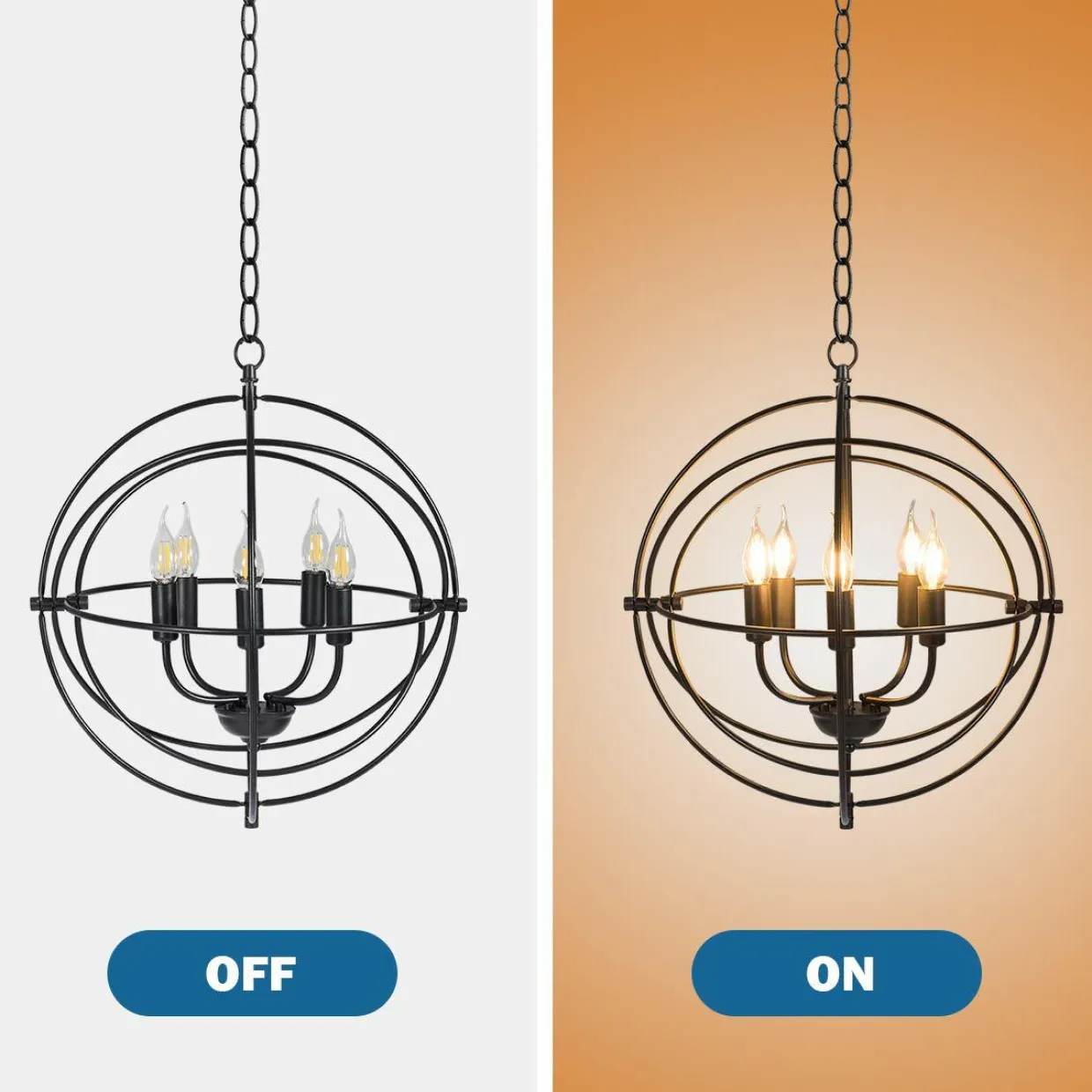 Tangkula 5 Light Pendant Light, Rustic Metal Chandelier with 39.5' Iron Chain (Black)
