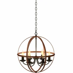 Tangkula 6 Lights Chandelier, Industrial Pendant Light Ceiling Lamp with Bronze Metal Spherical Shade & Adjustable Chain (Bronze)