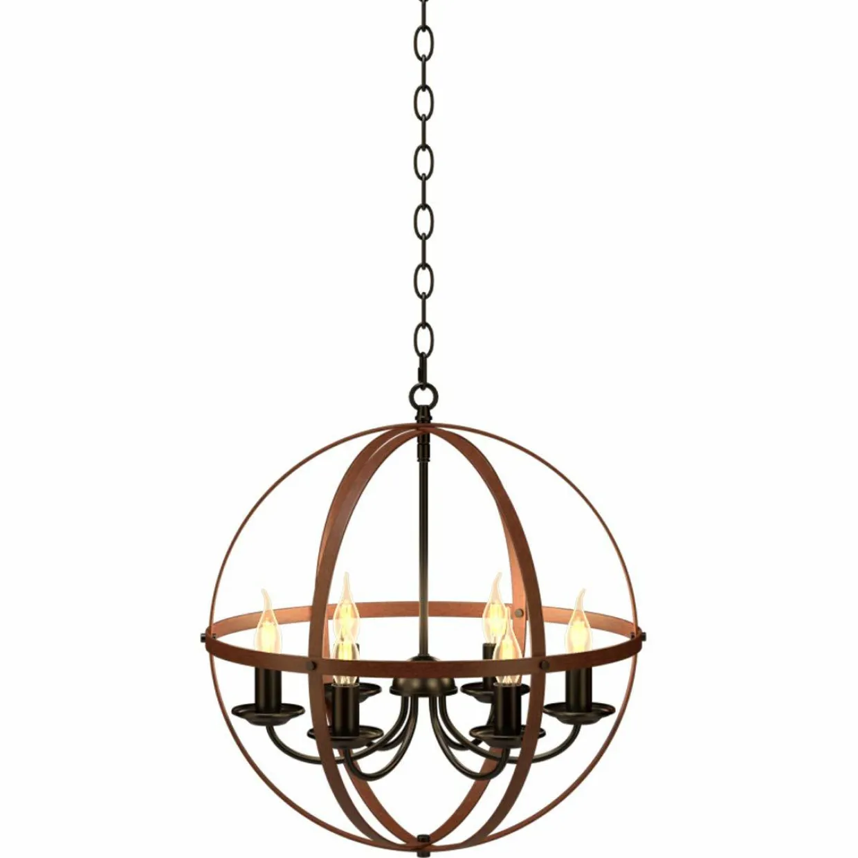 Tangkula 6 Lights Chandelier, Industrial Pendant Light Ceiling Lamp with Bronze Metal Spherical Shade & Adjustable Chain (Bronze)
