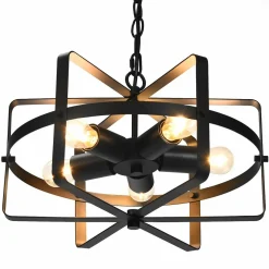 Tangkula 5 Lights Chandelier, Industrial Style Drum Shape Round Ceiling Lamp with Adjustable Hanging Chain & 5 E26 Lamp Holders