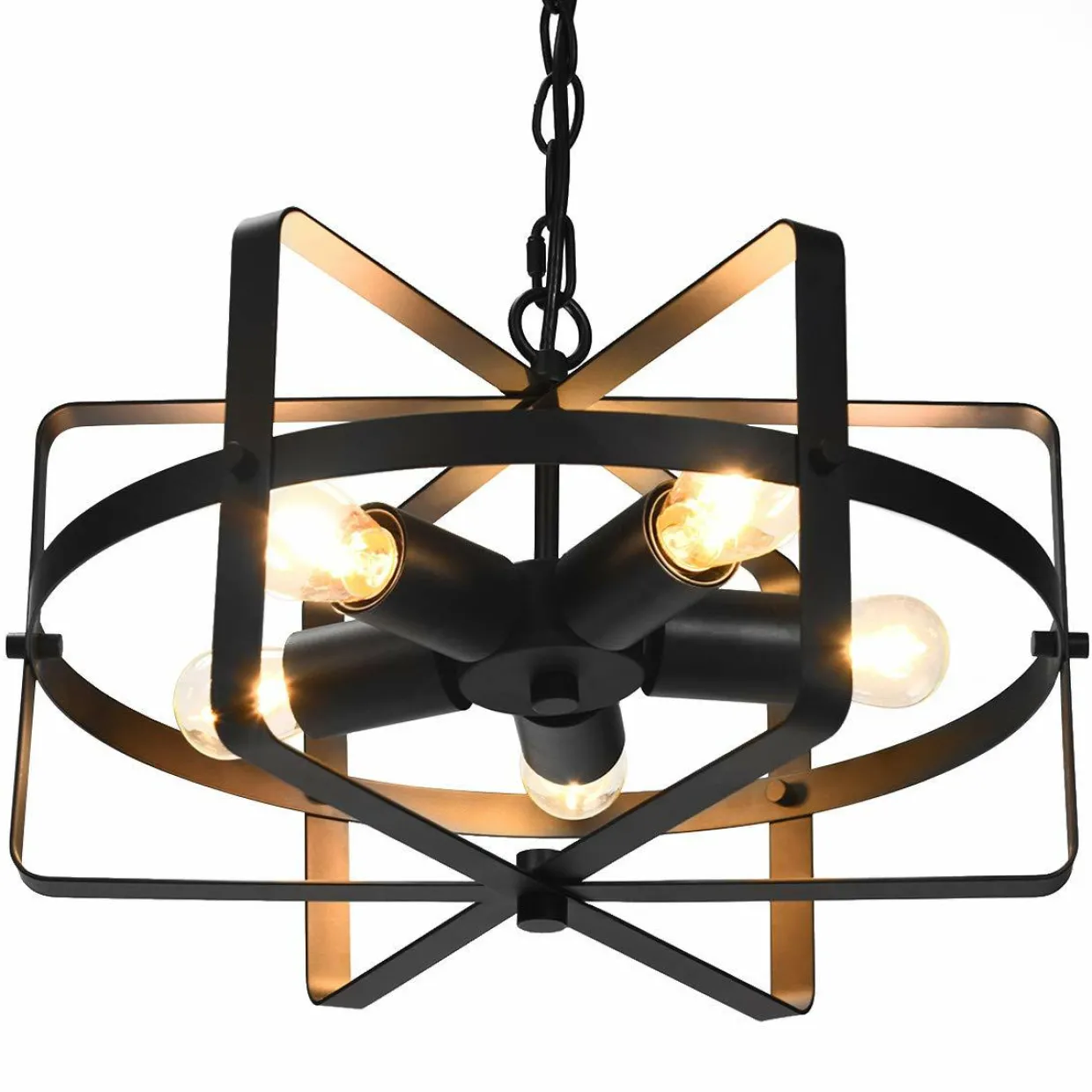 Tangkula 5 Lights Chandelier, Industrial Style Drum Shape Round Ceiling Lamp with Adjustable Hanging Chain & 5 E26 Lamp Holders