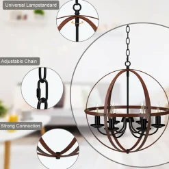 Tangkula 6 Lights Chandelier, Industrial Pendant Light Ceiling Lamp with Bronze Metal Spherical Shade & Adjustable Chain (Bronze)