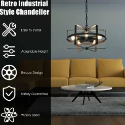 Tangkula 5 Lights Chandelier, Industrial Style Drum Shape Round Ceiling Lamp with Adjustable Hanging Chain & 5 E26 Lamp Holders