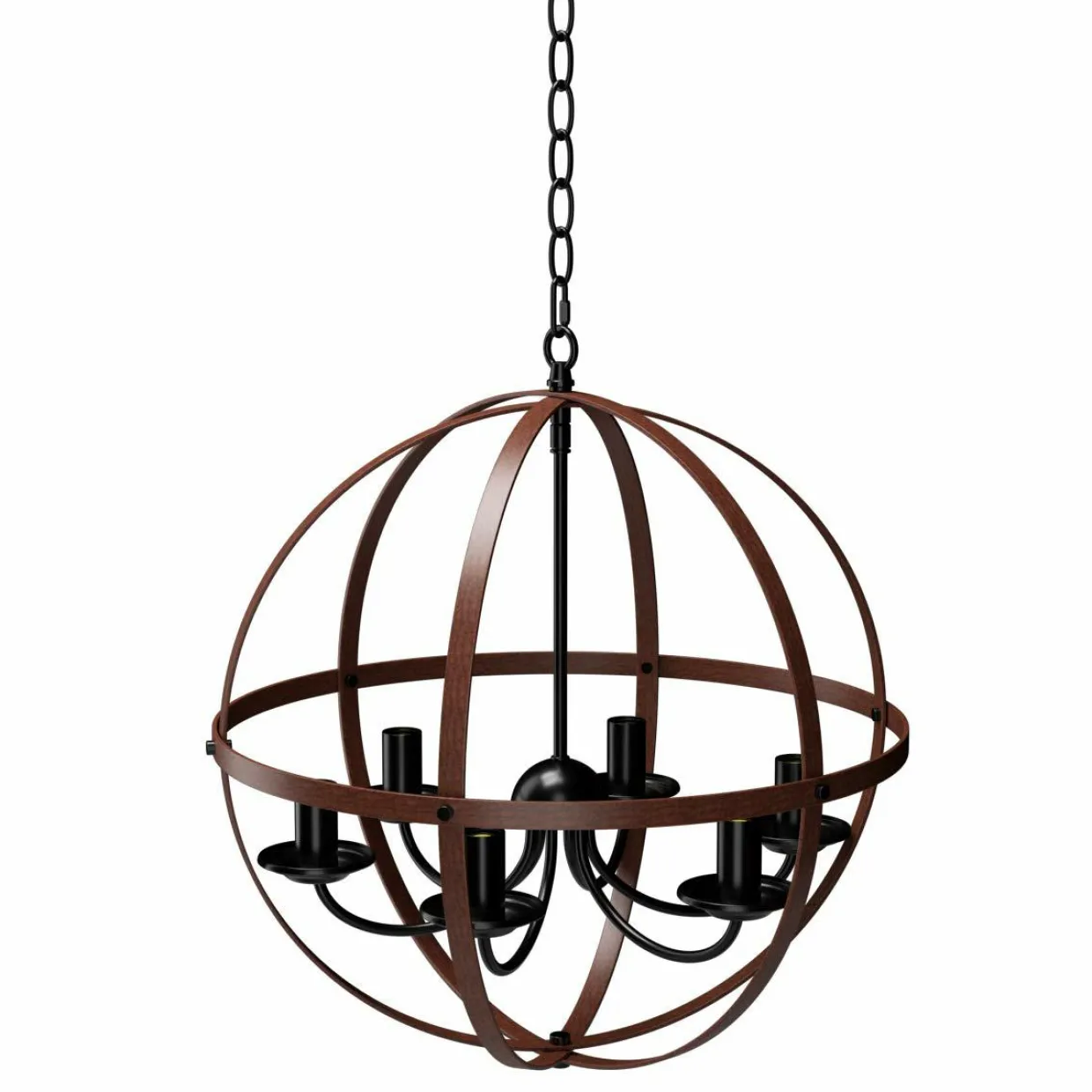 Tangkula 6 Lights Chandelier, Industrial Pendant Light Ceiling Lamp with Bronze Metal Spherical Shade & Adjustable Chain (Bronze)