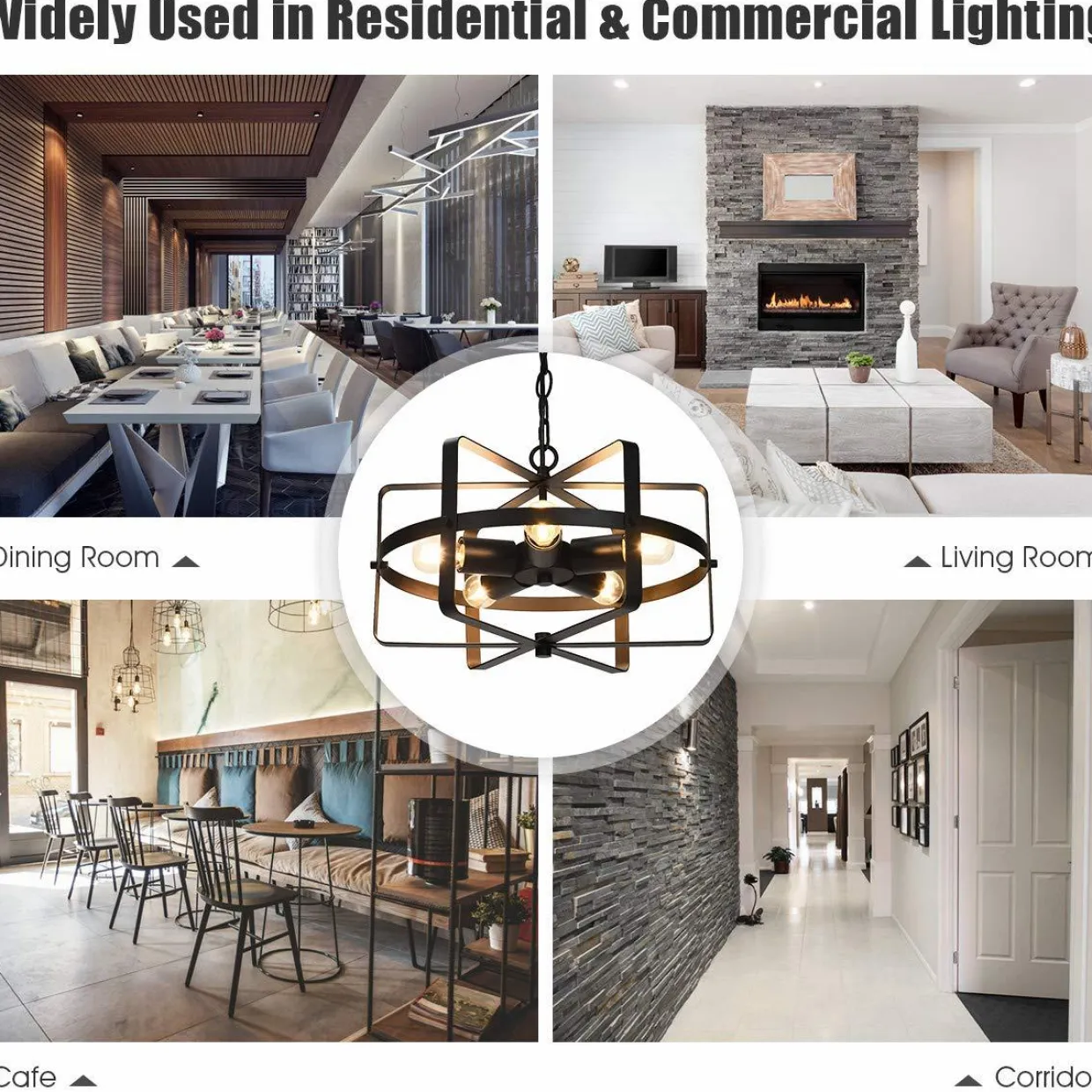 Tangkula 5 Lights Chandelier, Industrial Style Drum Shape Round Ceiling Lamp with Adjustable Hanging Chain & 5 E26 Lamp Holders