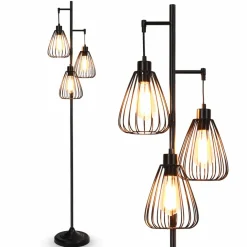 Tangkula 3 Lights Industrial Floor Lamp, Rustic 3-Head Tall Lamp, 67Inch Metal Standing Lamp, Tree Lamp with 3 Hanging Lampshade