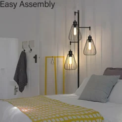Tangkula 3 Lights Industrial Floor Lamp, Rustic 3-Head Tall Lamp, 67Inch Metal Standing Lamp, Tree Lamp with 3 Hanging Lampshade