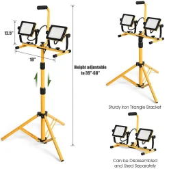 Tangkula 6000/10000/20000 Lumen LED Dual-Head Work Light, Adjustable Metal Telescopic Tripod Stand