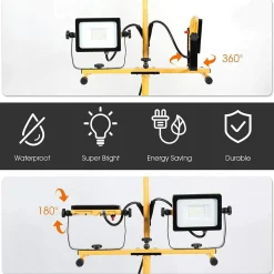 Tangkula 6000/10000/20000 Lumen LED Dual-Head Work Light, Adjustable Metal Telescopic Tripod Stand