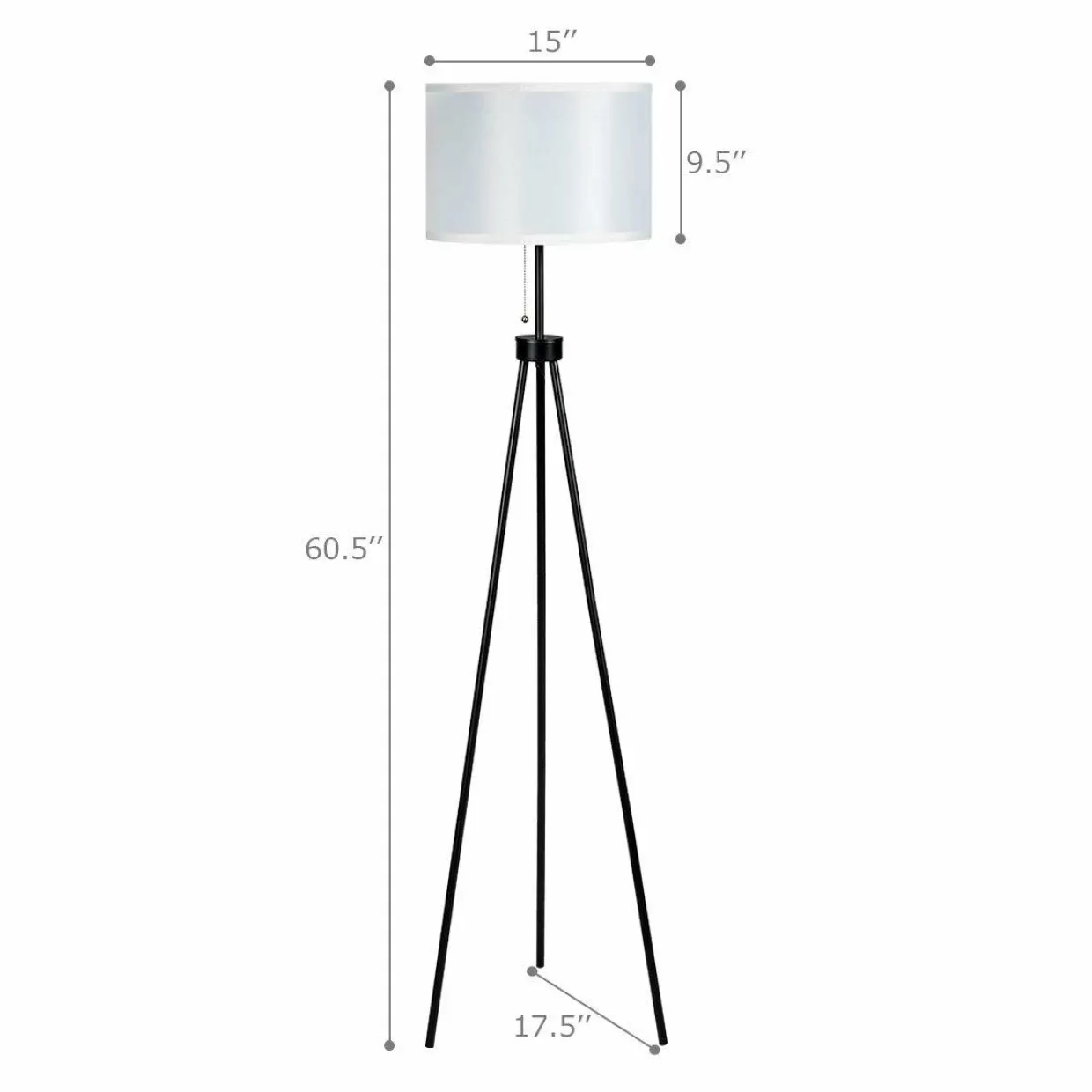 Tangkula 60.5" Metal Tripod Floor Lamp, Contemporary Minimalist Standing Floor Light with Iron Legs