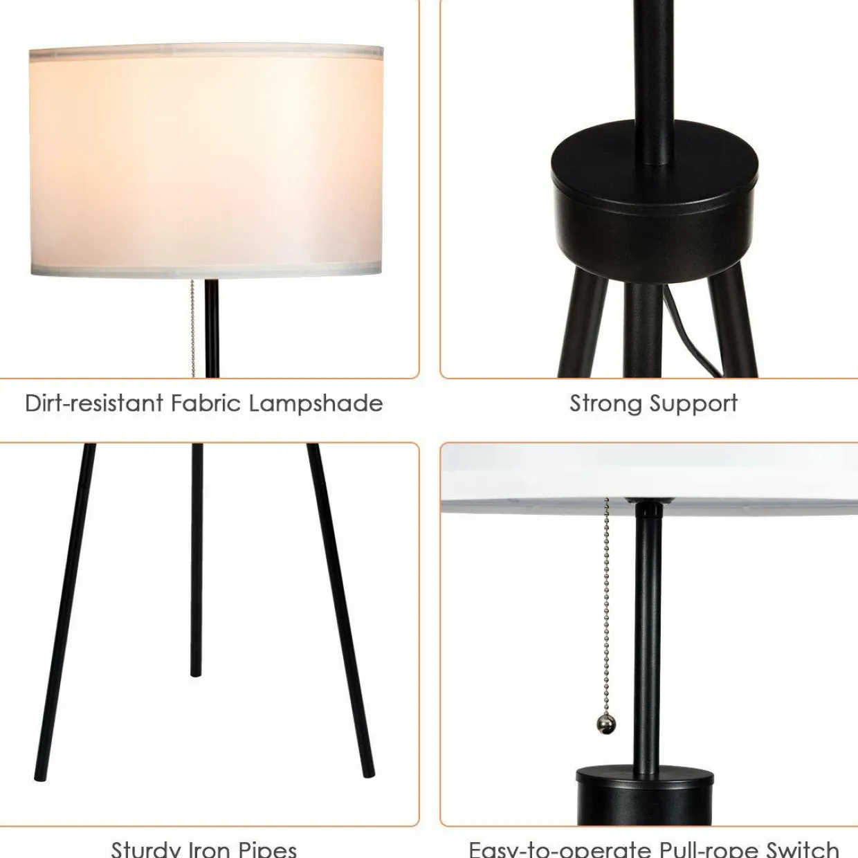 Tangkula 60.5" Metal Tripod Floor Lamp, Contemporary Minimalist Standing Floor Light with Iron Legs