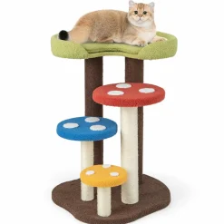 Tangkula 37" Mushroom Cat Tree, Cute Cat Tower with Full-Wrapped Sisal Post