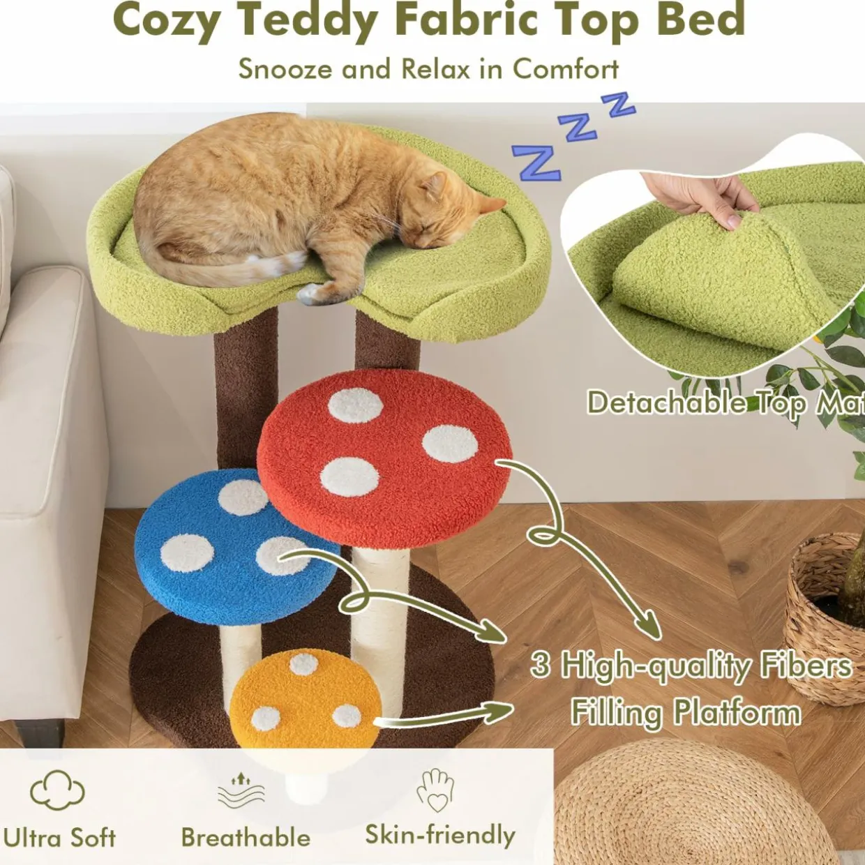 Tangkula 37" Mushroom Cat Tree, Cute Cat Tower with Full-Wrapped Sisal Post