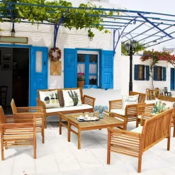 Tangkula 4 or 8 Piece Outdoor Acacia Wood Sofa Set, Padded Patio Conversation Table Chair Set