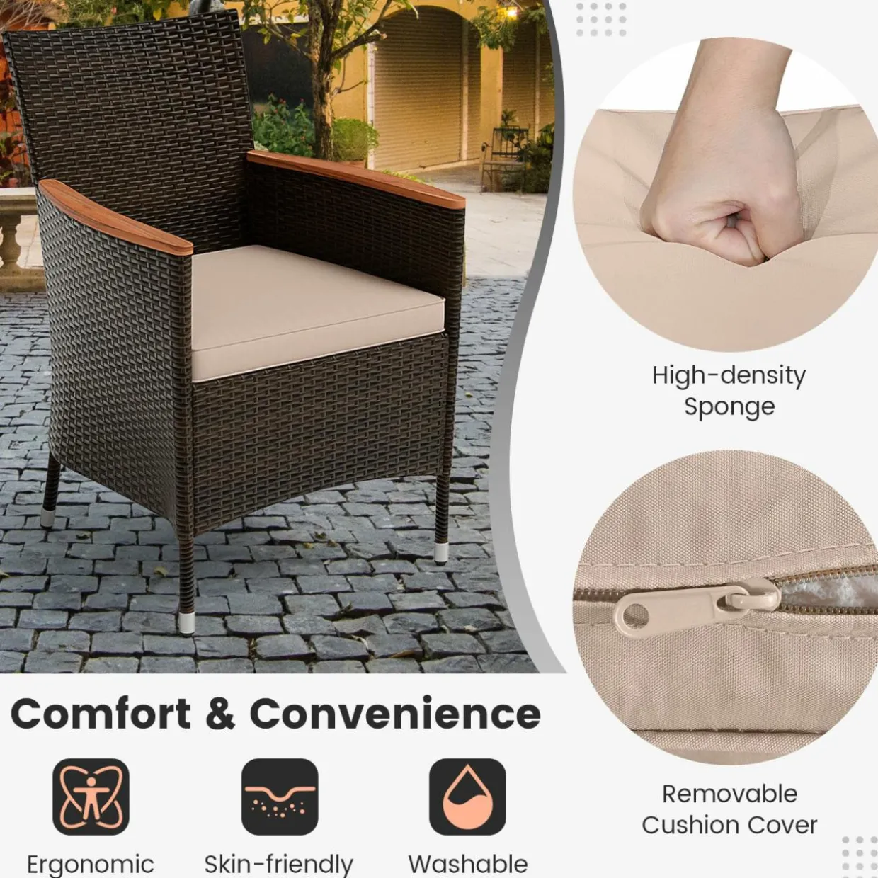 Tangkula 7 or 9 Piece Outdoor Dining Set, Patio Wicker Furniture Set with Acacia Wood Table Top w/Umbrella Hole
