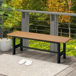 Tangkula 47" Outdoor Garden Bench, 2-Person Patio Park Bench with HDPE Slatted Seat & Metal Frame