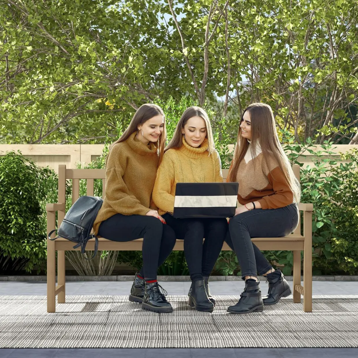 Tangkula 62" Outdoor Teak Wood Bench, 3-Person Garden Patio Bench with Backrest