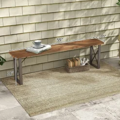 Tangkula 2 Pack Acacia Wood Outdoor Bench, 59 Inches Patio Bench with Metal Frame, 800 LBS Max Load