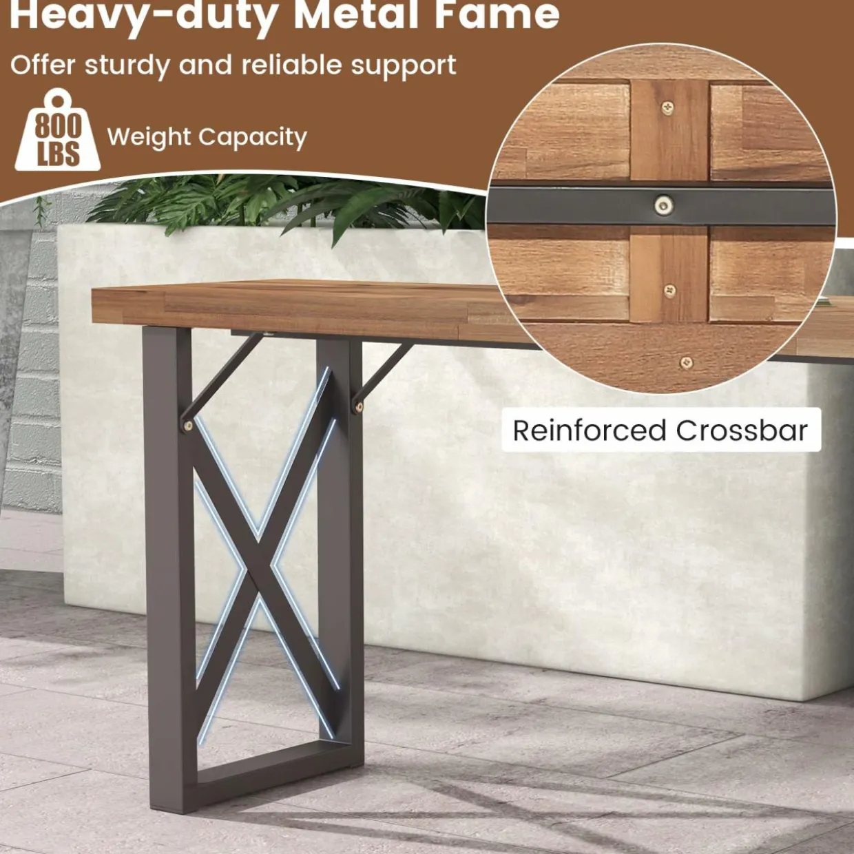 Tangkula 2 Pack Acacia Wood Outdoor Bench, 59 Inches Patio Bench with Metal Frame, 800 LBS Max Load