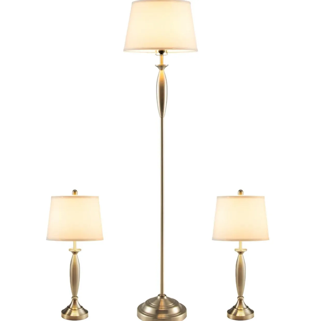 Tangkula 3 Pack Lamp Set, 2 Table Lamps & 1 Floor Lamp, 3-Piece Modern Lamp Set (Nickle)