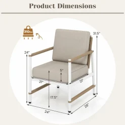 Tangkula 2 Packs Patio Aluminum Sofa, Modern Armchairs w/Wicker Backrest & Armrests, Seat & Back Cushions Included