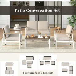 Tangkula 2 Packs Patio Aluminum Sofa, Modern Armchairs w/Wicker Backrest & Armrests, Seat & Back Cushions Included