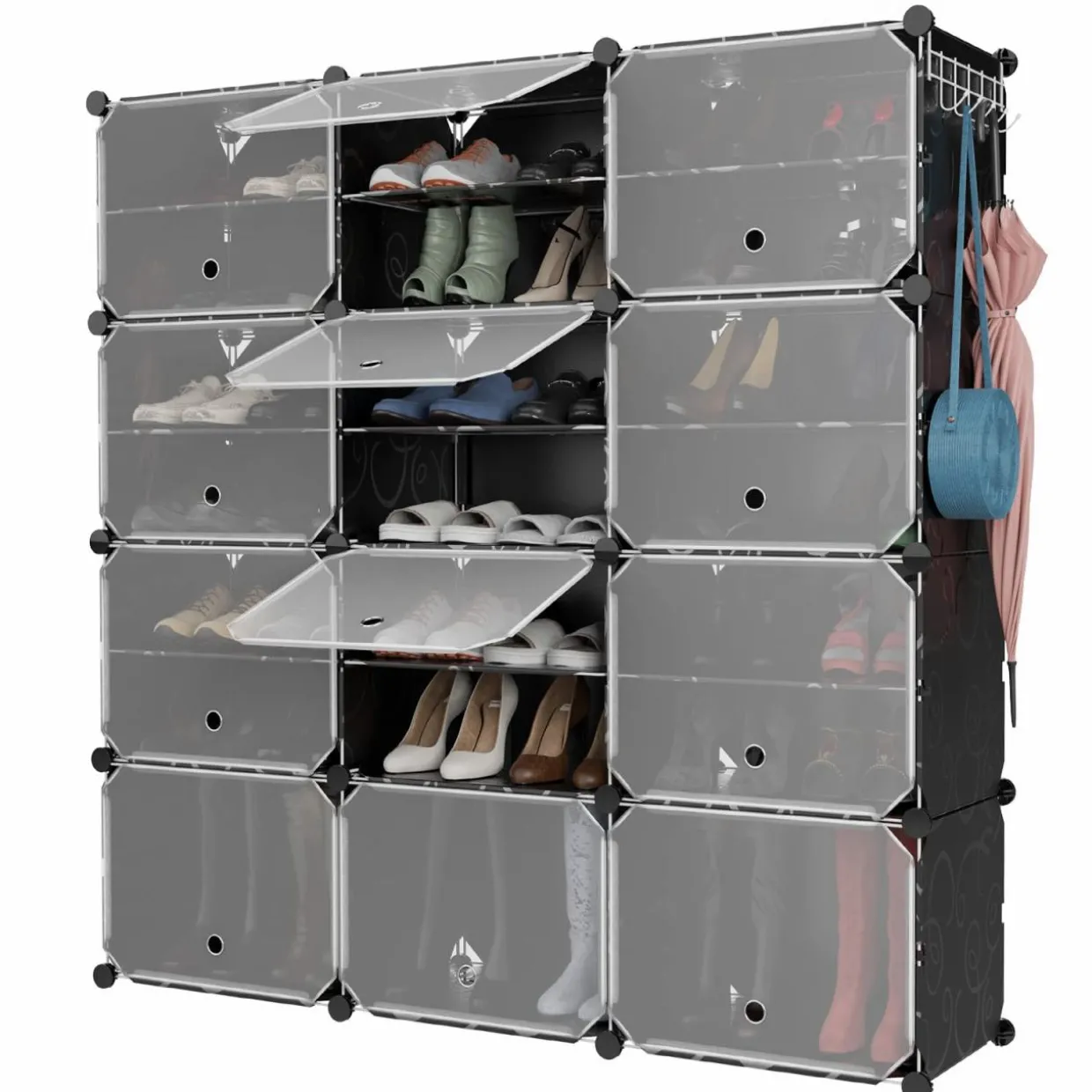 Tangkula 48 Pairs Shoe Rack Organizer, 12-Cube Shoe Storage Cabinet with Removable Shelf