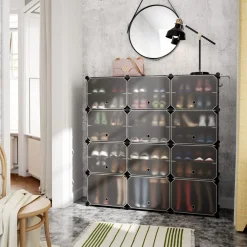 Tangkula 48 Pairs Shoe Rack Organizer, 12-Cube Shoe Storage Cabinet with Removable Shelf