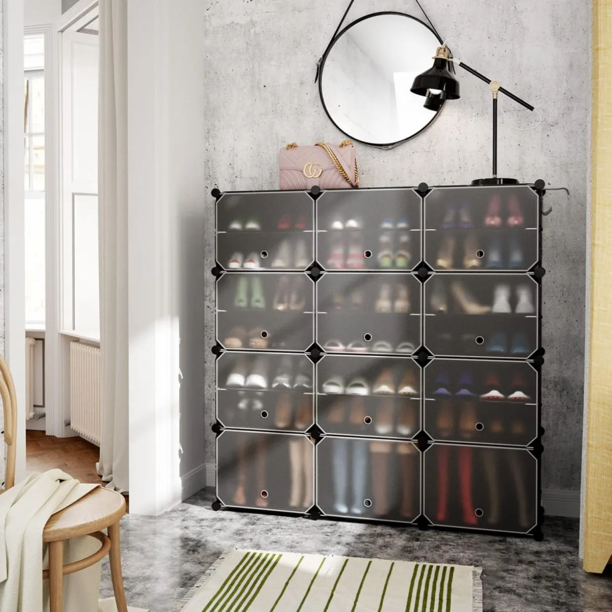 Tangkula 48 Pairs Shoe Rack Organizer, 12-Cube Shoe Storage Cabinet with Removable Shelf