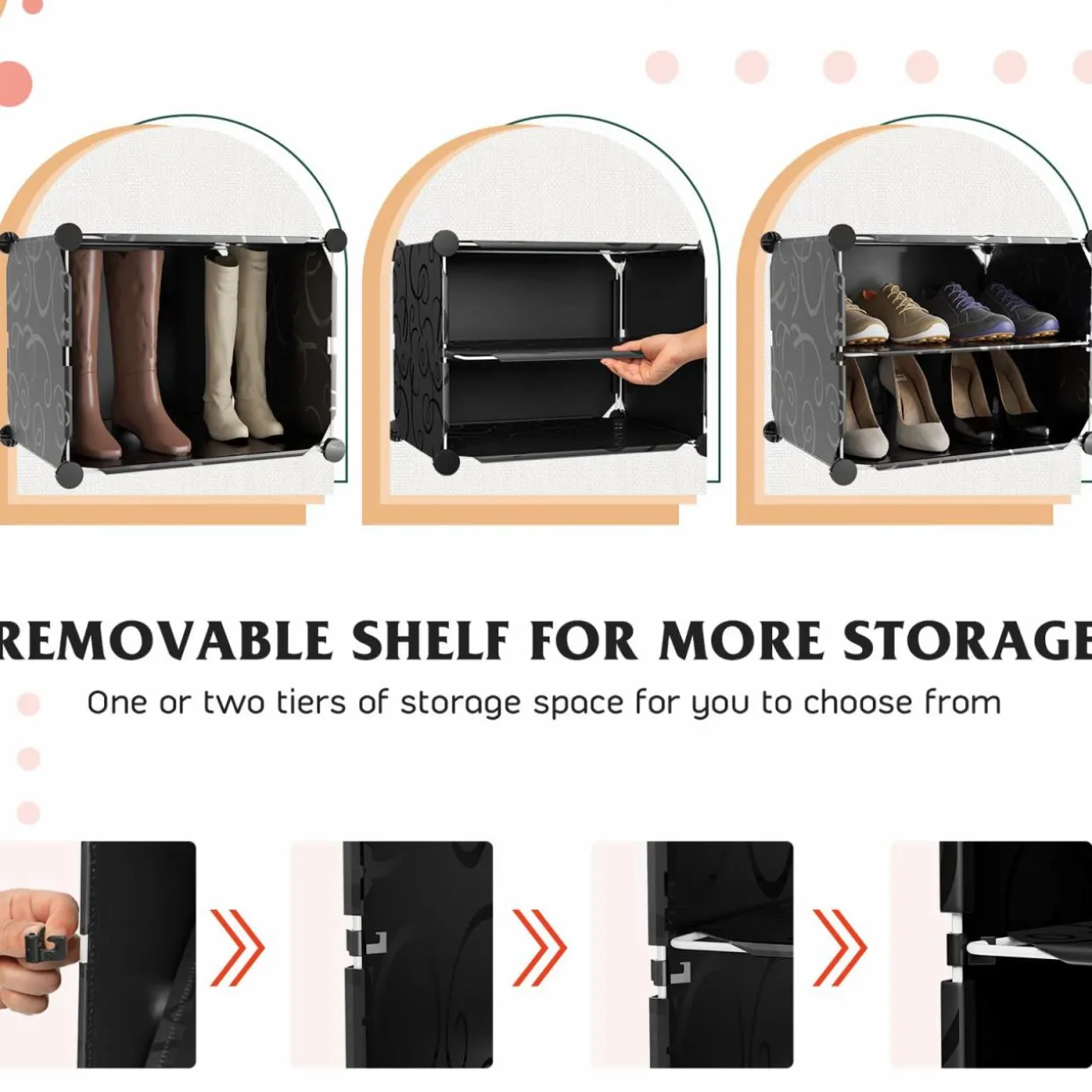 Tangkula 48 Pairs Shoe Rack Organizer, 12-Cube Shoe Storage Cabinet with Removable Shelf