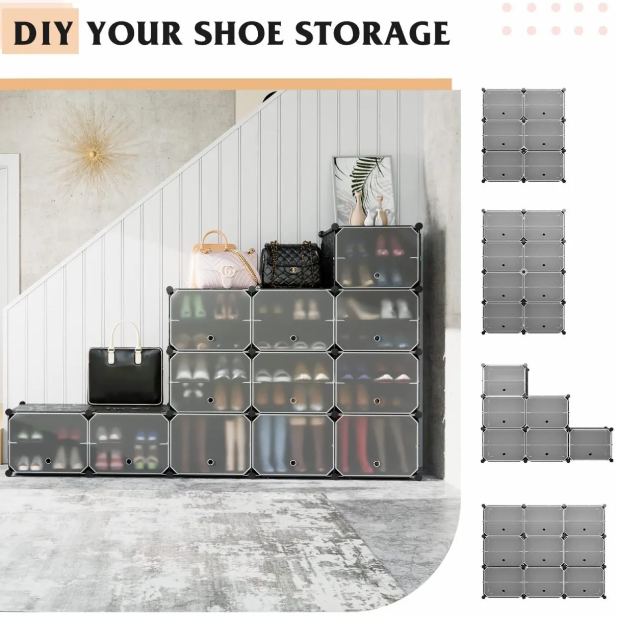 Tangkula 48 Pairs Shoe Rack Organizer, 12-Cube Shoe Storage Cabinet with Removable Shelf