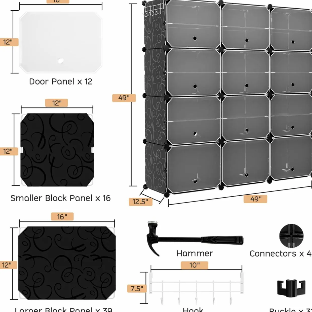 Tangkula 48 Pairs Shoe Rack Organizer, 12-Cube Shoe Storage Cabinet with Removable Shelf
