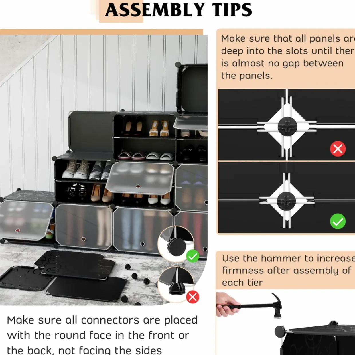 Tangkula 48 Pairs Shoe Rack Organizer, 12-Cube Shoe Storage Cabinet with Removable Shelf