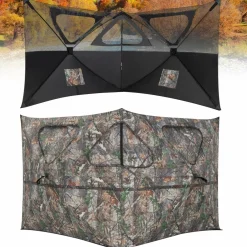 Tangkula 2 Panel Stakeout Hunting Blind, See Through Ground Blind with 3 Shoot Through Ports & 2 Storage Pockets