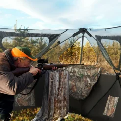 Tangkula 2 Panel Stakeout Hunting Blind, See Through Ground Blind with 3 Shoot Through Ports & 2 Storage Pockets