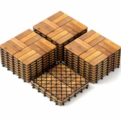 Tangkula 27 PCS Acacia Wood Interlocking Patio Deck Tiles, 12" x 12" Water-Resistant Indoor Outdoor Flooring