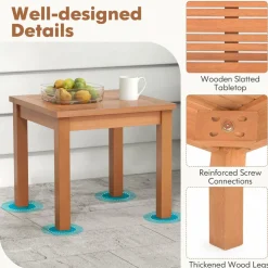 Tangkula 3 PCS Eucalyptus Wood Patio Bistro Set, Wooden Adirondack Side Table with 2 Folding Arm Chairs