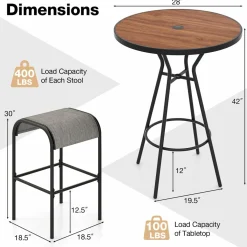 Tangkula 3 PCS Outdoor Bar Table Set, 28” Round Bar Height Table with 2 Bar Stools