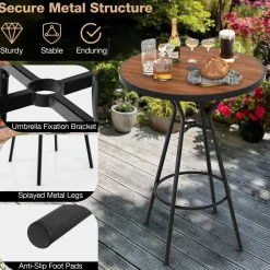 Tangkula 3 PCS Outdoor Bar Table Set, 28” Round Bar Height Table with 2 Bar Stools