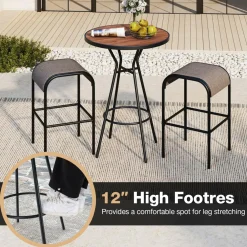 Tangkula 3 PCS Outdoor Bar Table Set, 28” Round Bar Height Table with 2 Bar Stools