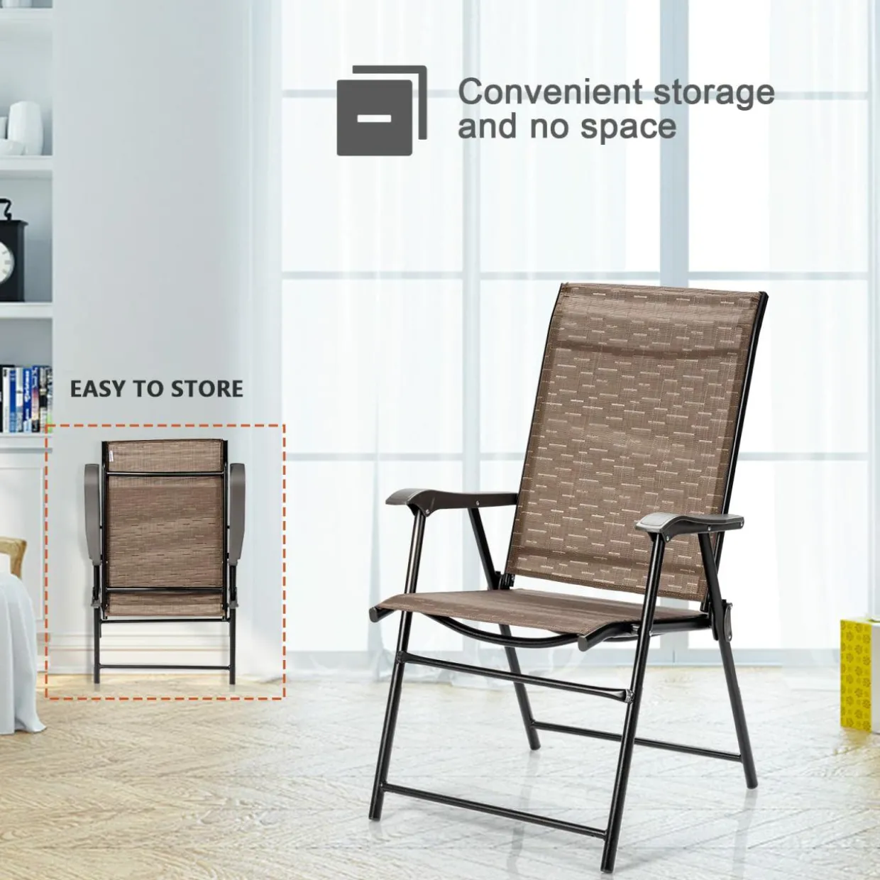 Tangkula 4 Pcs Outdoor Patio Chair, Space Saving Stackable Portable Steel Frame Lawn Poolside Backyard