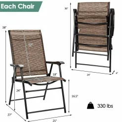 Tangkula 2 Pcs Outdoor Patio Chair Space Saving Stackable Portable Steel Frame