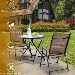Tangkula 4 Pcs Outdoor Patio Chair, Space Saving Stackable Portable Steel Frame Lawn Poolside Backyard