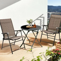 Tangkula 4 Pcs Outdoor Patio Chair, Space Saving Stackable Portable Steel Frame Lawn Poolside Backyard