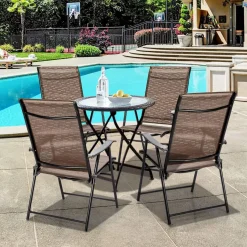 Tangkula 4 Pcs Outdoor Patio Chair, Space Saving Stackable Portable Steel Frame Lawn Poolside Backyard