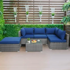 Tangkula 6 PCS Outdoor Rattan Sofa Set, Cushioned Sectional Set with Seat & Back Cushions